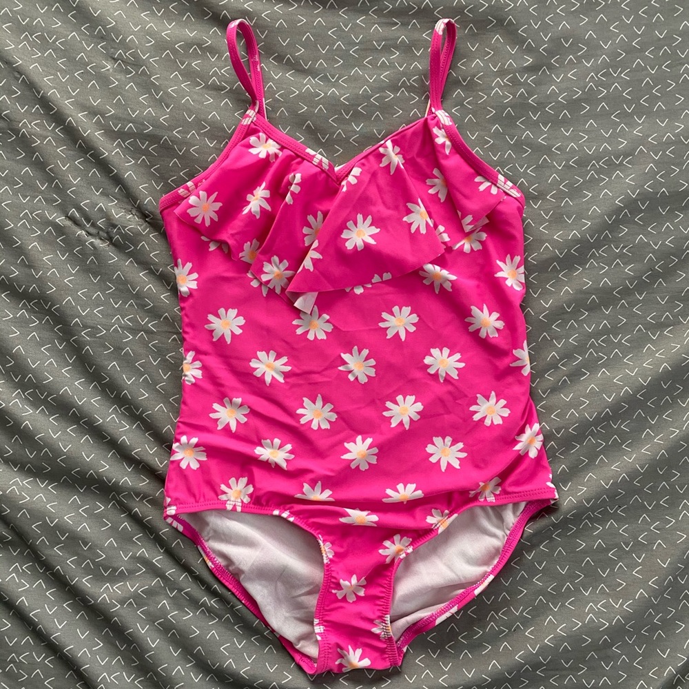 Old Navy Pink Daisy Ruffle One-Piece Swimsuit